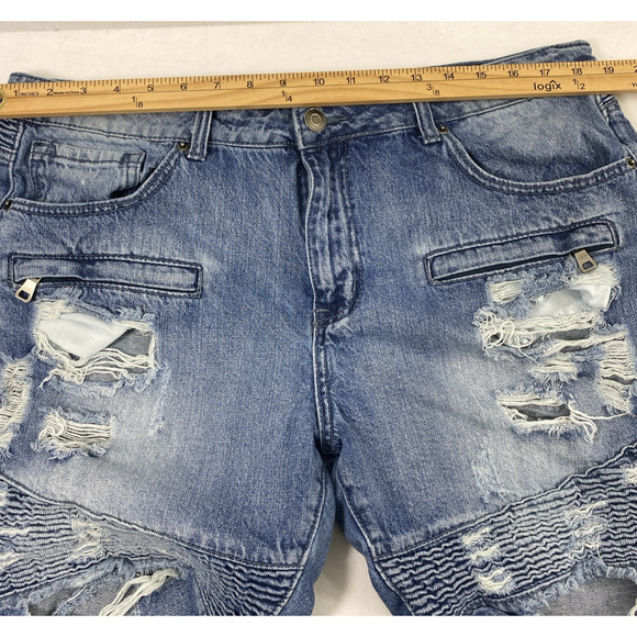 Carbon Jean Shorts Mens Size 38 Destroyed Denim Raw Hem‎ Grunge Moto Skater - Picture 6 of 11